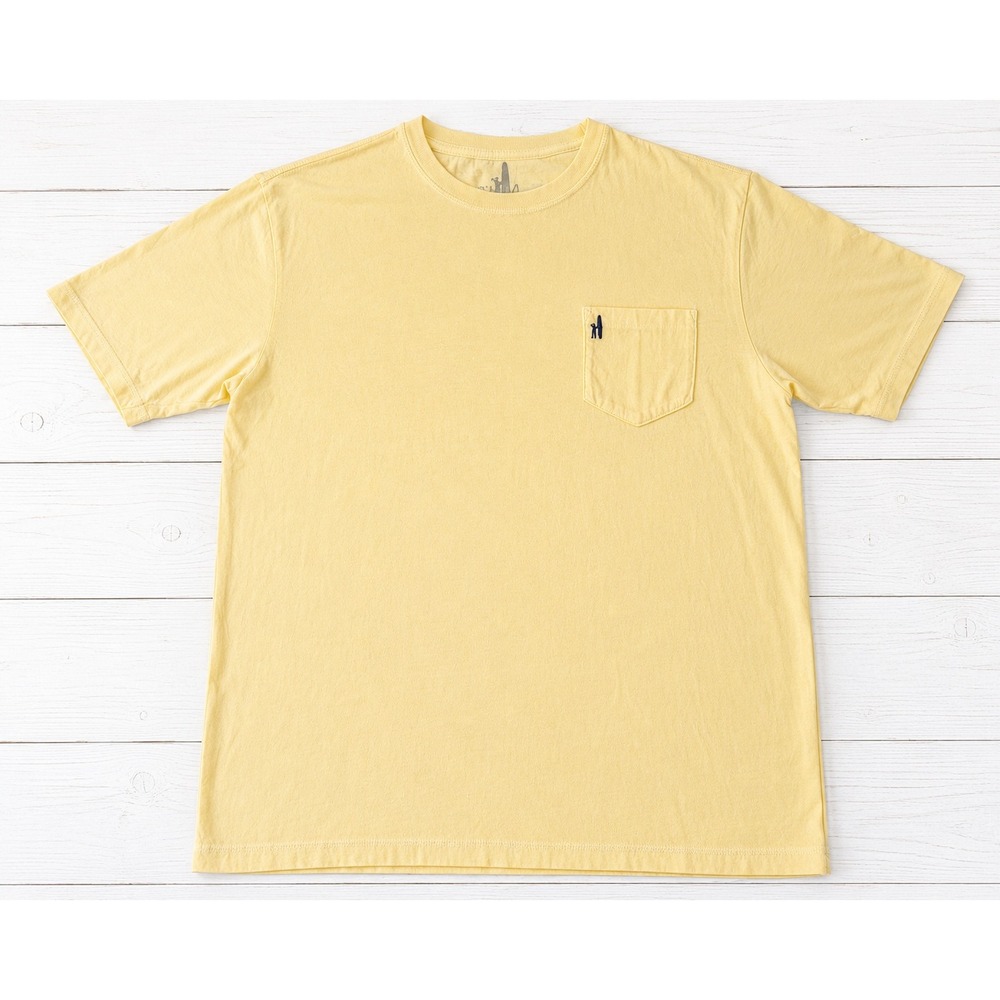 johnnie-O Mens Medium Yellow Cotton Modal Blend Pocket Tee Beach Surfer Logo